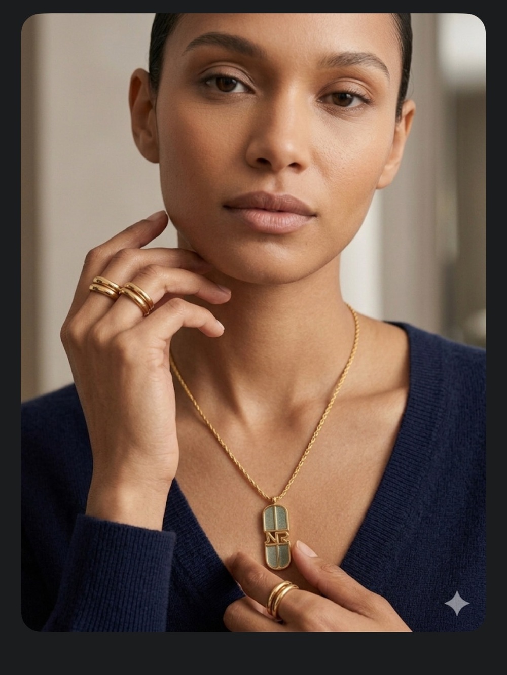 ✨ RARE Vintage Nina Ricci "NR" Pill Logo Pendant Necklace - Frosted Inlay👝